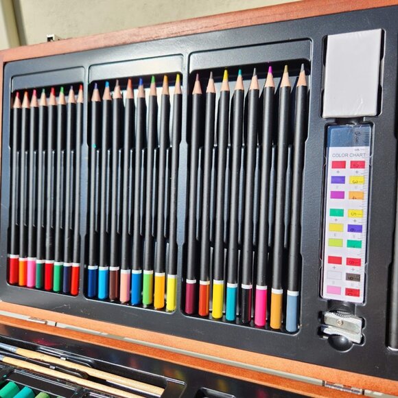 NEW LARGE Wood Box Art Kit Painting Drawing Supplies Set School Storage Box Org - Picture 4 of 16